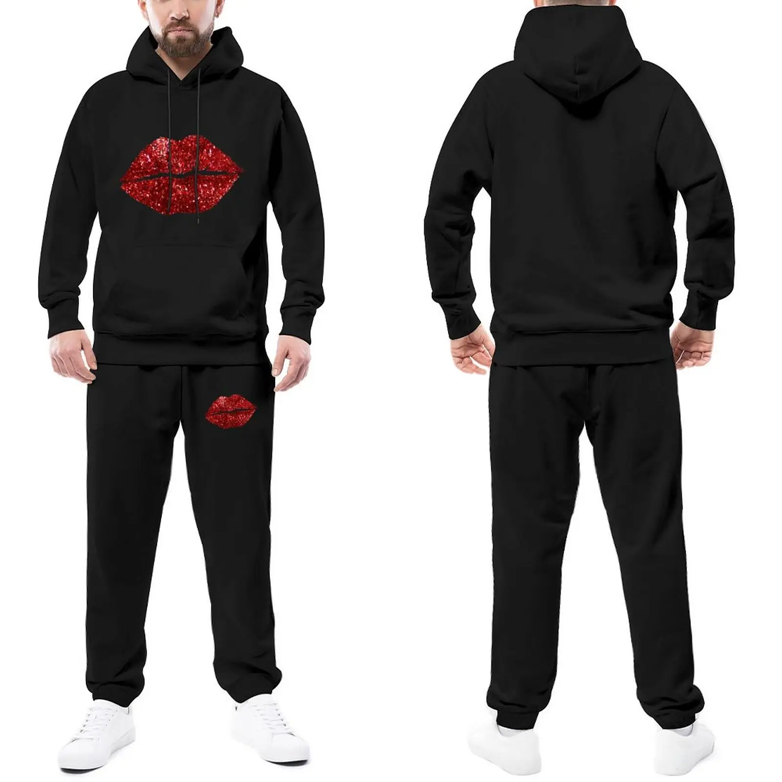 

Red Glitter Lips Trapstar Tracksuits Unisex Style Hoody Sweatpant Set Two Piece Print Hoodie Set Autumn Y2K Jogger Sets
