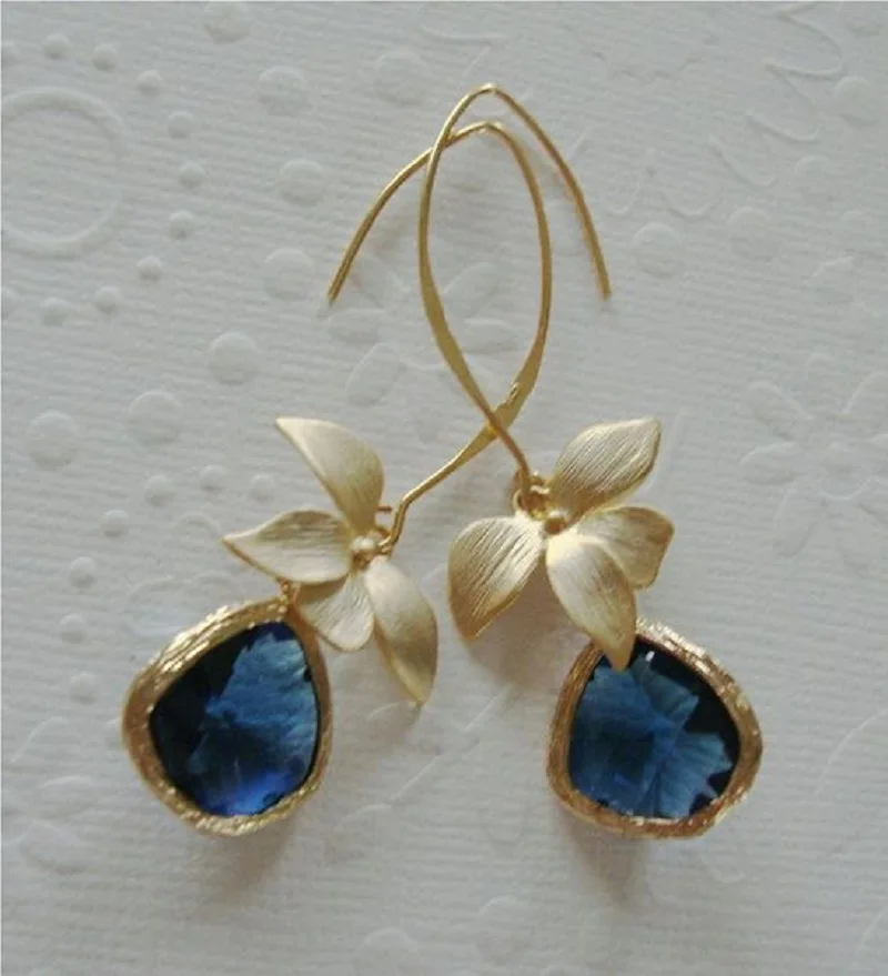 

Fashion Gold Color Natural Flower Blue Women's Earring Earrings Women's Earrings Engaent Wedding Anniversary Gift
