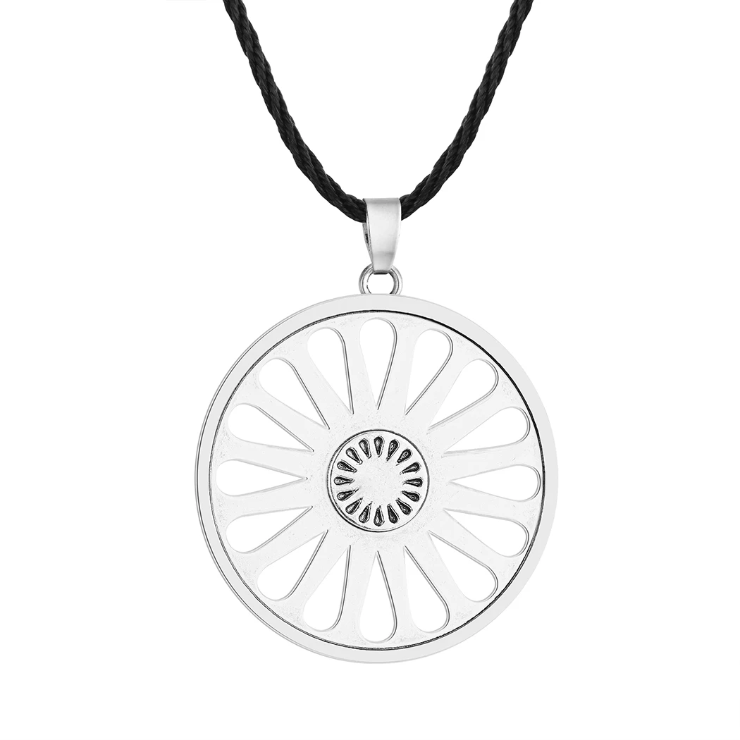 Romani Chakra Wheel Necklace Pendant Men Women Ashoka Indian Symbol Roma People Gypsy Wheel Charm Leather Chain Jewelry for Boys images - 6