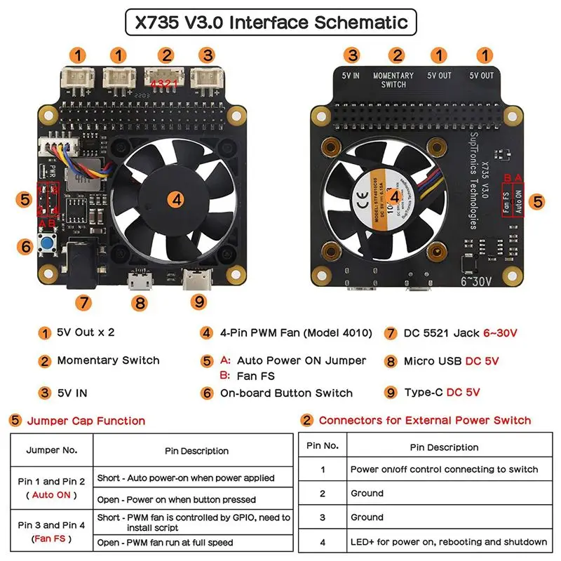 Фото Плата расширения для управления питанием (A96Z) X735 V3.0 для Raspberry Pi 4B, плата расширения питания X825 для 2,5-дюймовых SATA-накопителей и SSD №2