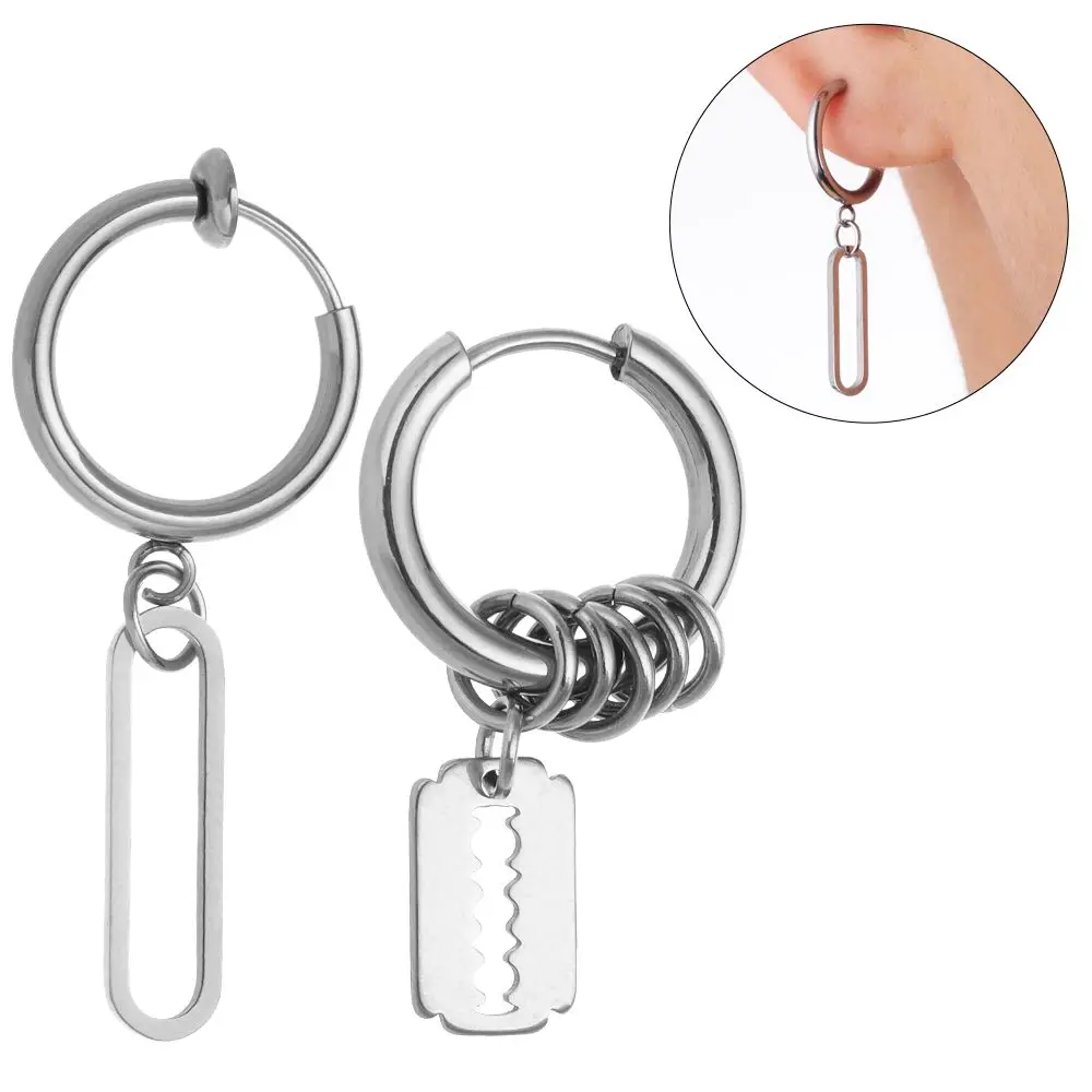 

Unisex Conch Hoop Clip Punk Ear Studs Chain Dangle Blade Shape/ Oval Ring Irregular Long Chain Cuff Earring