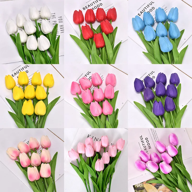 

10PCS 35cm PU Tulips Artificial Flowers Home Garden Bedroom Bouquet Real Touch Decoration Ceremony Fake Flower Wedding Decor