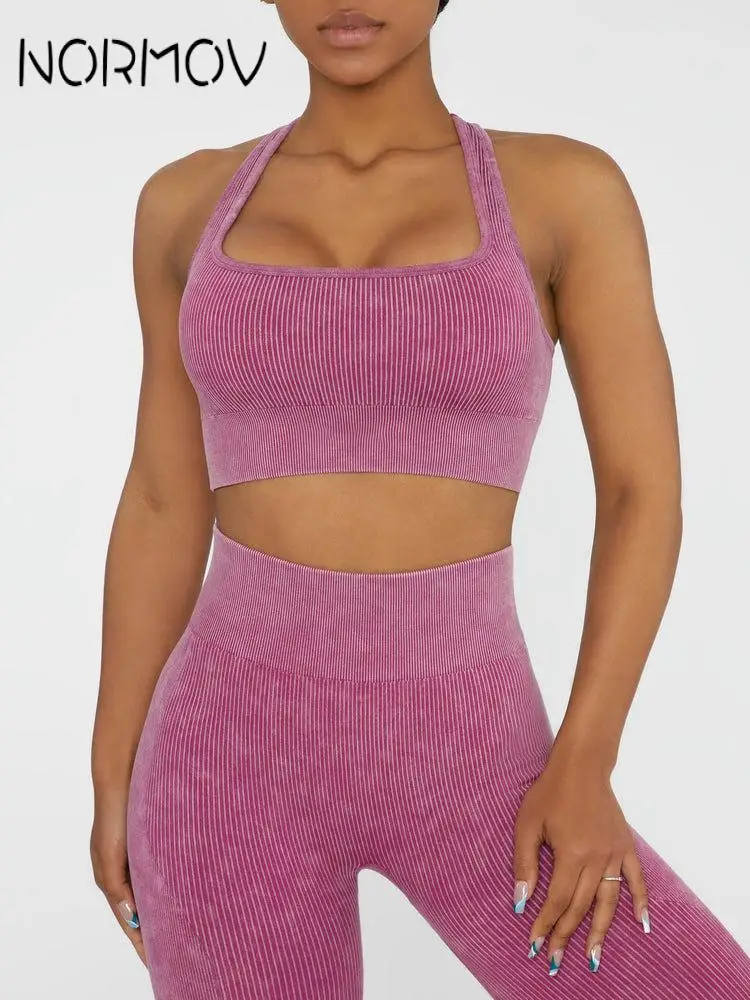 

NORMOV Sports Suit Women Zipper Leggings Seamless Yoga Set Fitness Suits 2 Pieces Workout Clothing Sports Suits Gym Outfits 2022