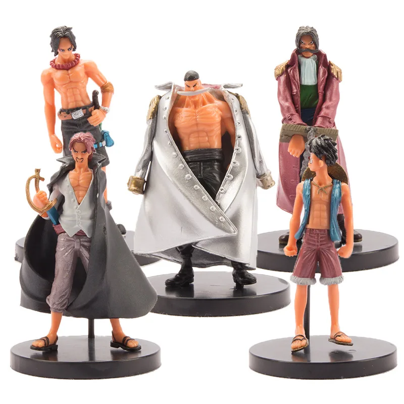 

5pcs Pirate/One Piece Hand-made Luffy Ace Roger White Beard Red Hair Model Decoration PVC Bag Doll
