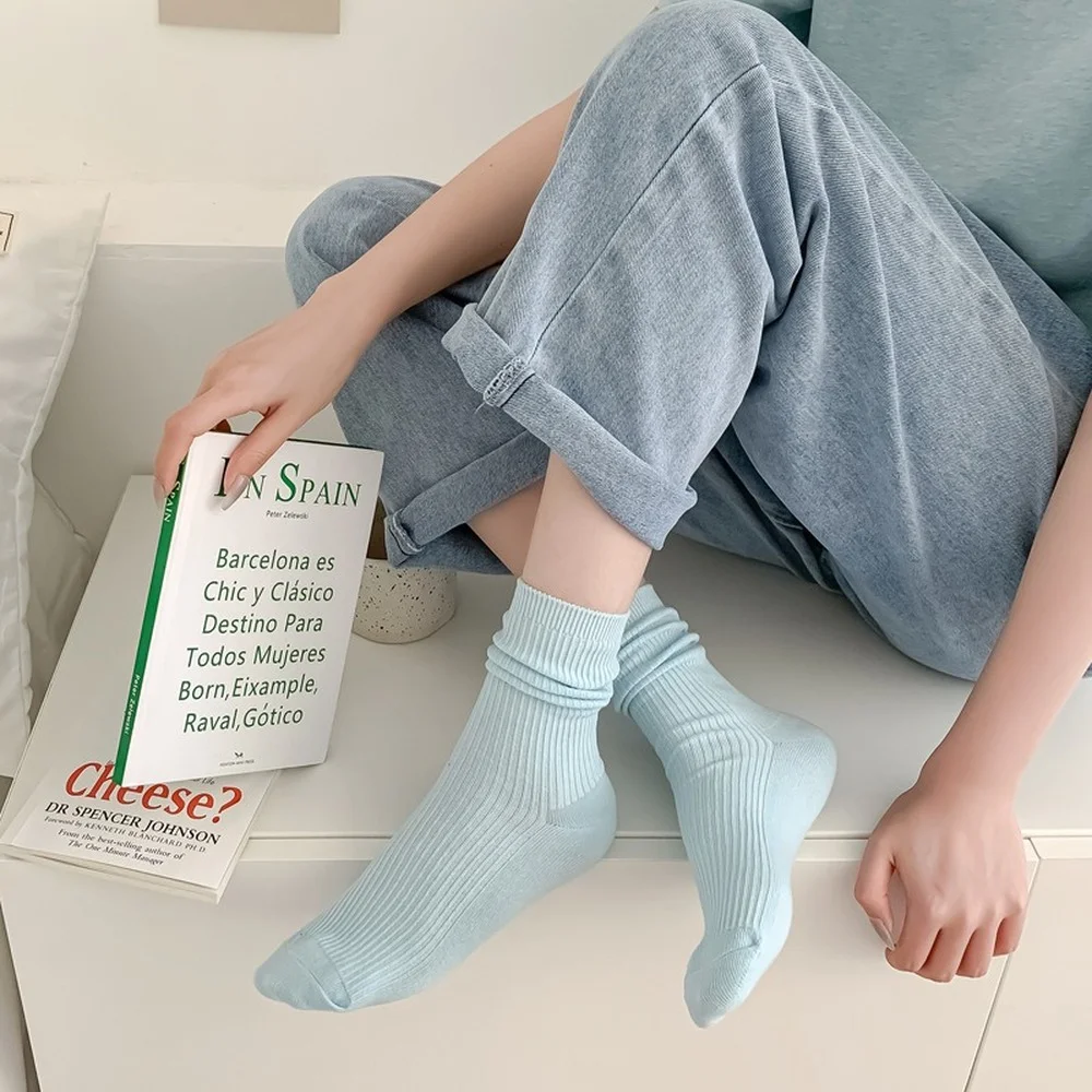 6 Pairs Autumn New Fashion Cute Cartoon Women Socks College Wind Black White Blue Casual Cotton Socks Pile Socks