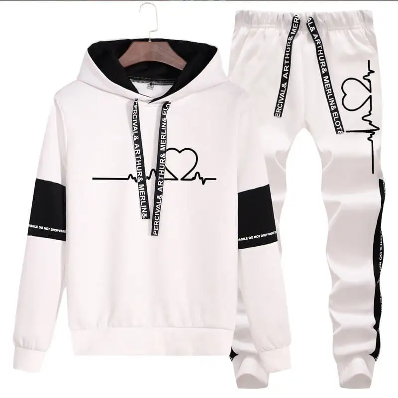 Tracksuit Men Hoodies and Pants Set  Pullover Hooded Sweatshirt 2 Piece Suit White Black Autumn Spring Outfits Suit Female New