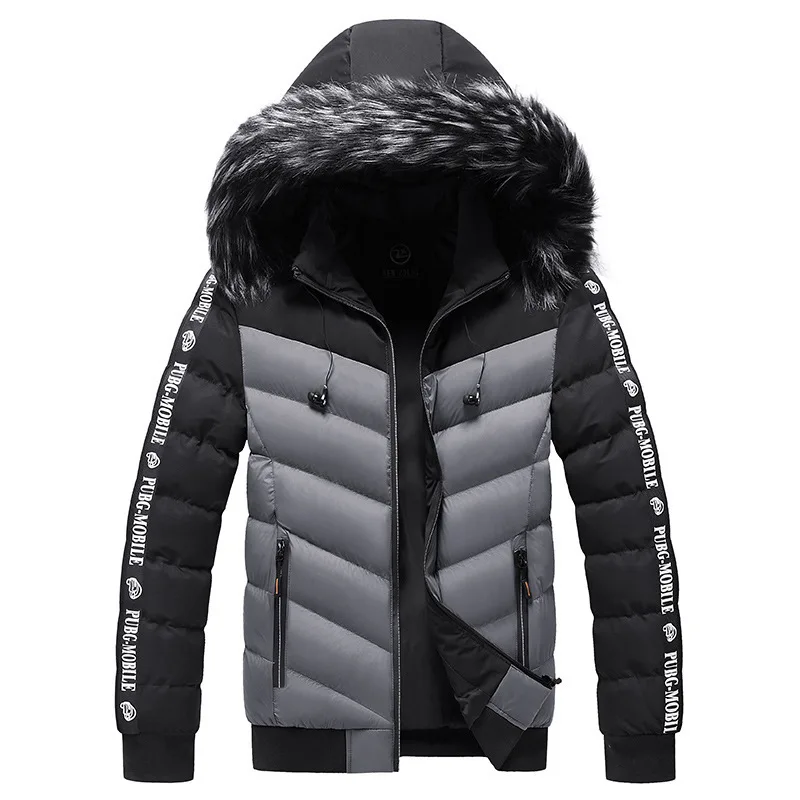 Men's Winter Youth Hooded Jacket Men's Thickened Warm Cotton Padded Jacket Wind Proof Color Matching Jacket Leisure Men Jacket