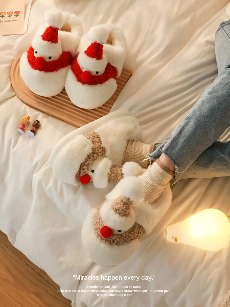 Christmas Snowman Cotton Home Shoes Women Slipper 2022 Winter Wrap Heel Plush Slippers Men's Thick Soled Slipper