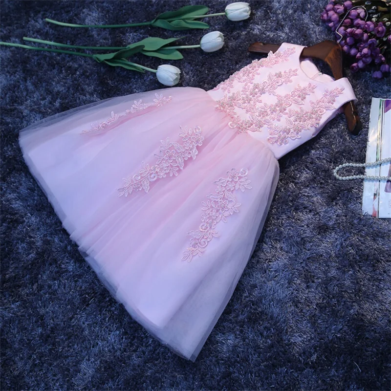 

Новейшие платья для девочек с цветами на свадьбу, Короткое бальное платье для вечеринки на день рождения, платье для конкурса, прекрасное Детское/Детское платье для причастия