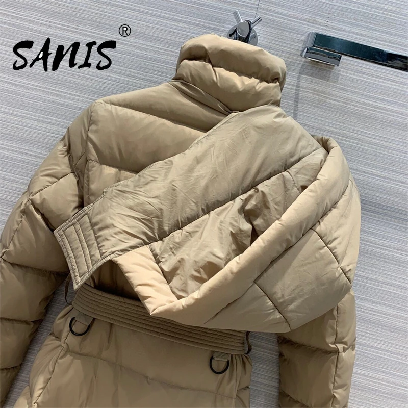 Women Fashion Winter Warm Down Coats Thick Hood Detachable Waist Fitted Long Down Jackets with Sash Casual Outerwear coat enlarge