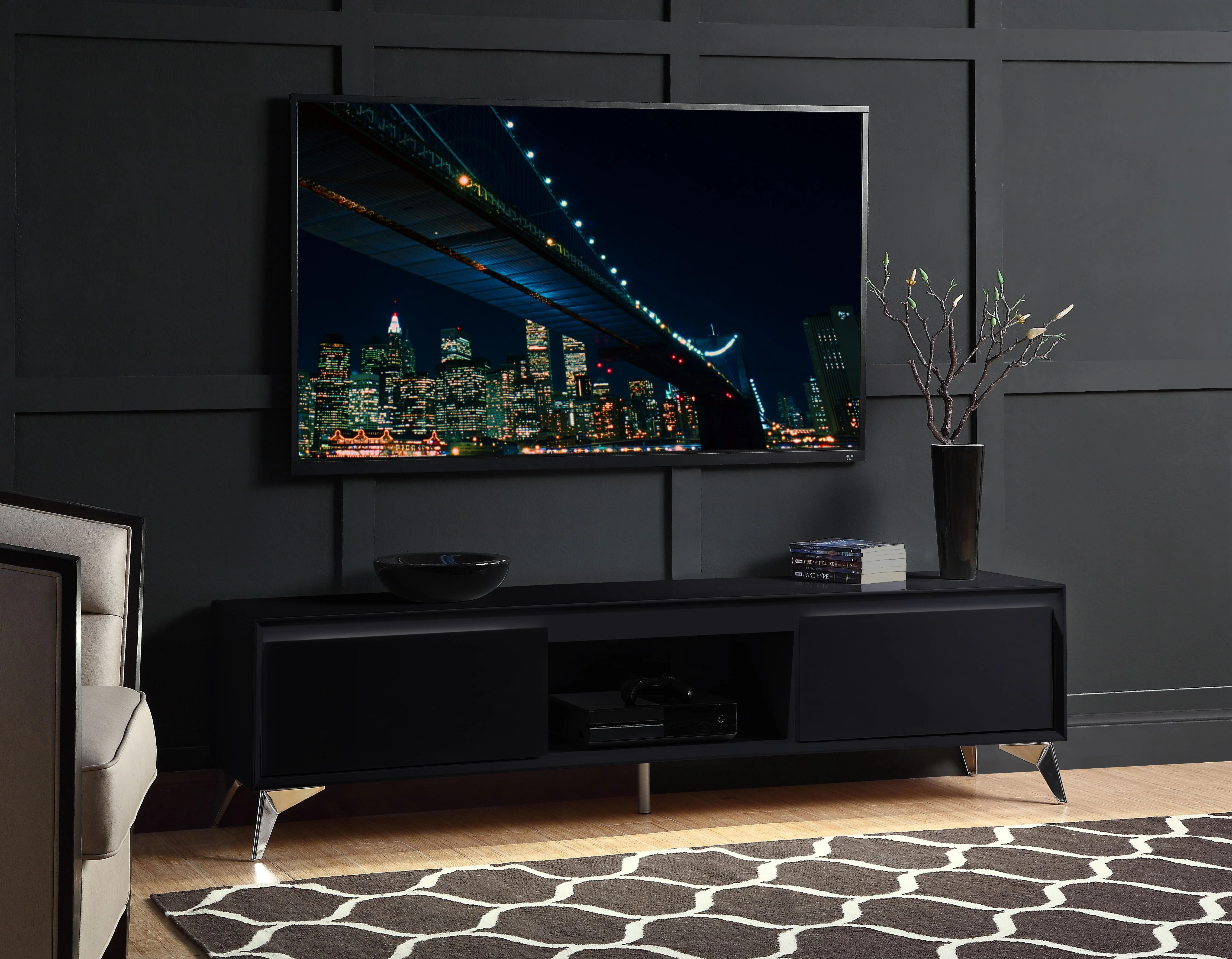 

TV stand , LED, Black & Chrome Finish
