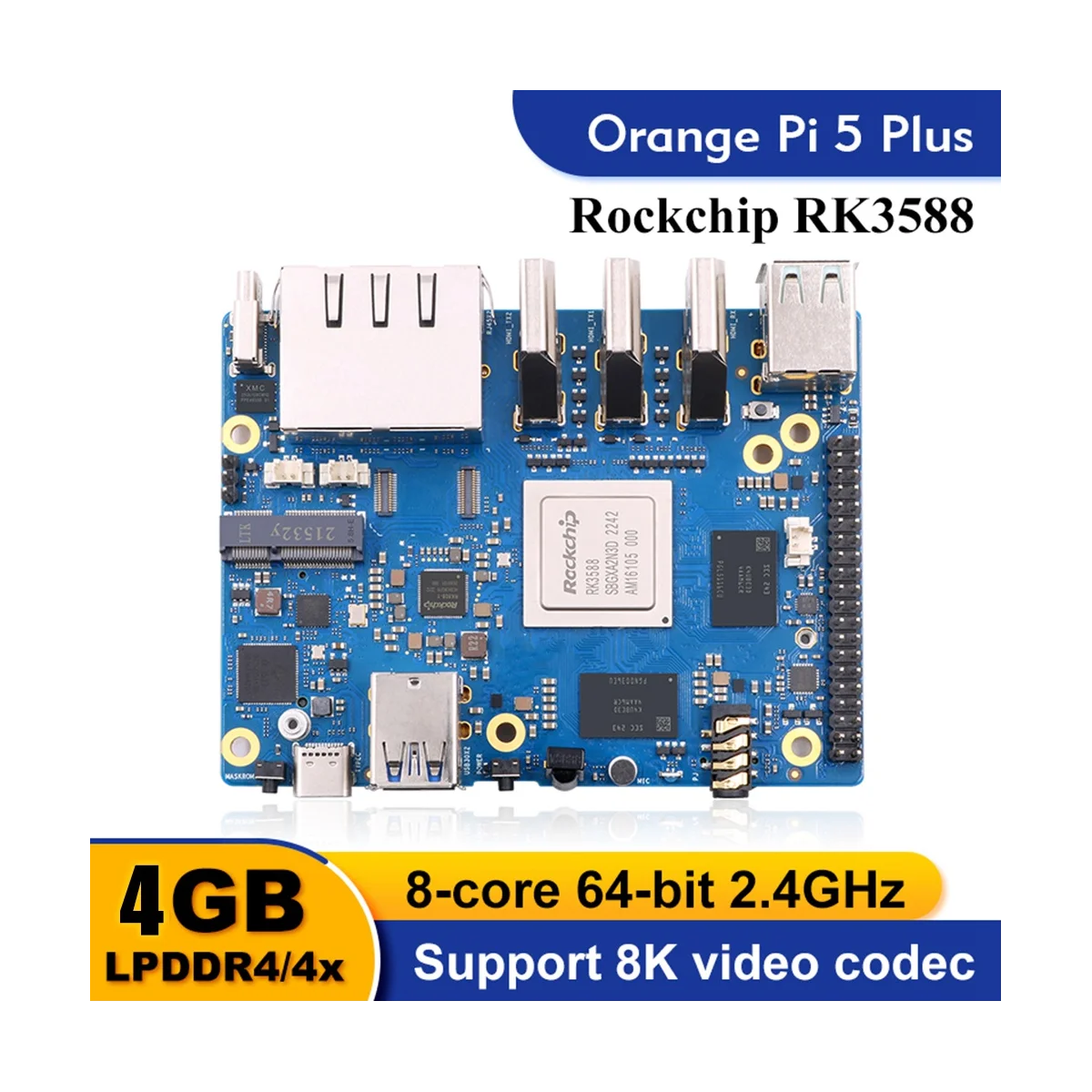 

For Orange Pi 5 Plus 4GB RAM Single Board Computer RK3588 PCIE Module External Wifi6 Pi5 Plus Demo Development Board