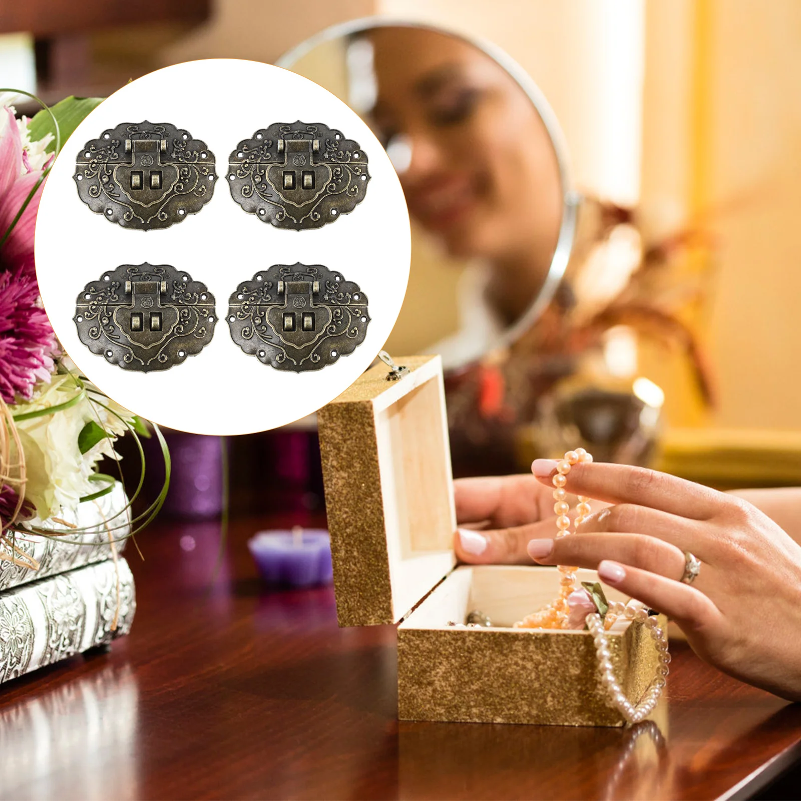 

4pcs Vintage Lock Delicate Wooden Box Buckle Unique Jewelry Box Lock Buckle