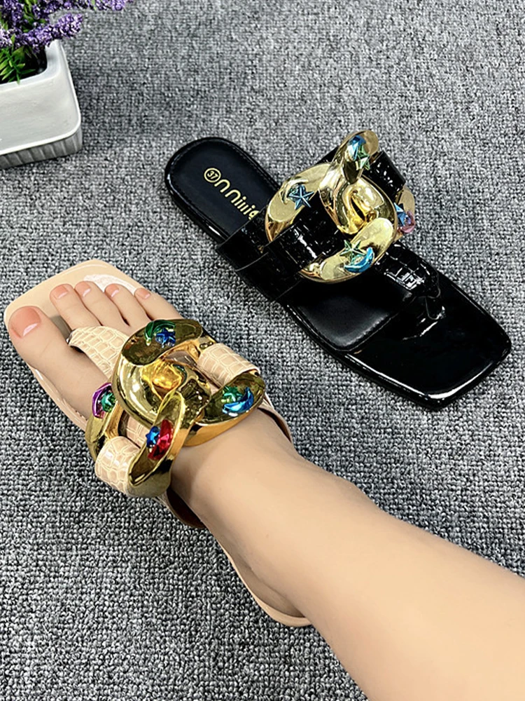 

Slippers Women Chain Flip Flops Summer Shoes New 2022 Casual Slides Flats Sandals Ladies Shoes Trend Slingback Mules Zapatos Fad