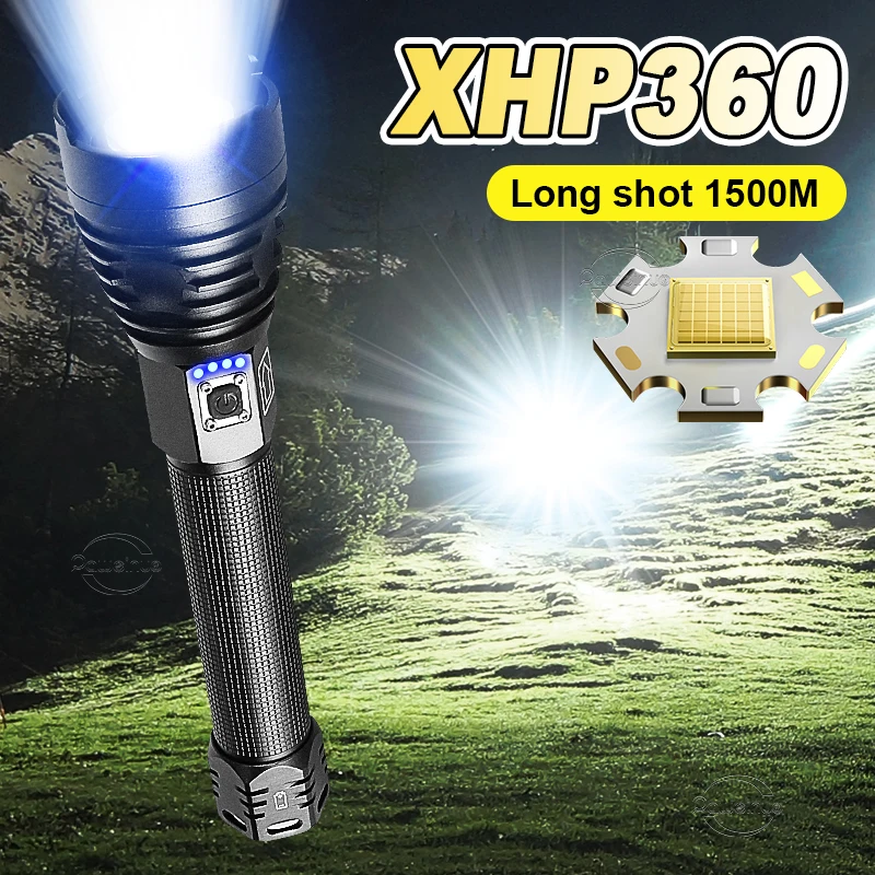 

XHP360 LED Flashlight Powerful Rechargeable USB Flashlights High Power Tactical Light Outdoor Waterproof Zoom Camping Hand Torch