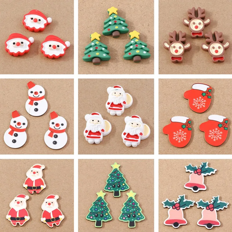 

10pcs Colorful Resin Christmas Tree Santa Claus Snowman Flatback Cabochon DIY Scrapbook Home Embellishments Jewelry Accessories
