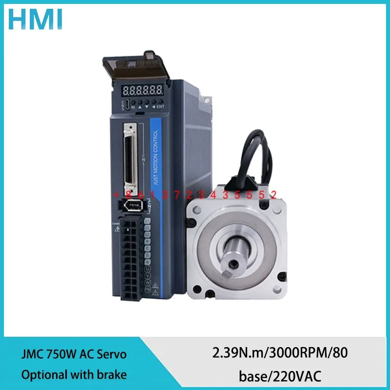 

JMC 80JASM507230K-17BCD 750W 0.75Kw 3000Rpm 2.39Nm 80mm 220V AC Servo Motor With Driver JAND7502-20B And 17bit Absolute Encoder