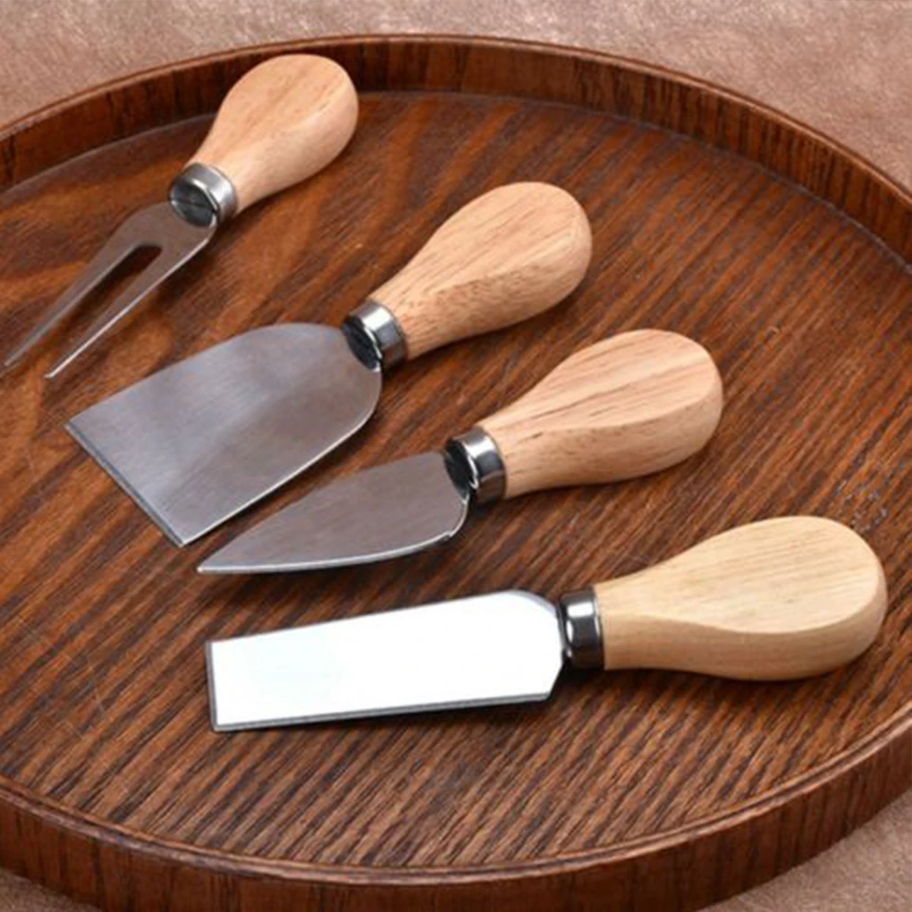 

New Portable 4PCS/Set Wood Handle Oak Bamboo Cheese Cutter Knife Slicer Kit Kitchen Cheese Cutter Useful Cooking Tools
