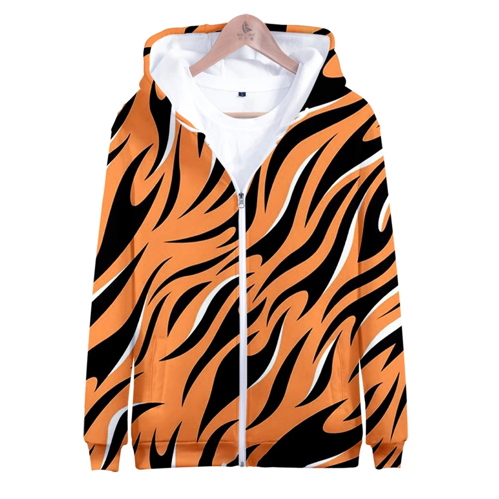 

Модная трендовая толстовка с капюшоном на молнии в полоску с тигром 3D