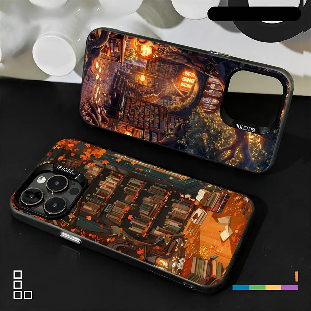 Read Books illustration Phone Case Matte Colored Silver For iPhone 15 14 16 13 12 11 Pro Max Plus XS X Shockproof Hard Cover