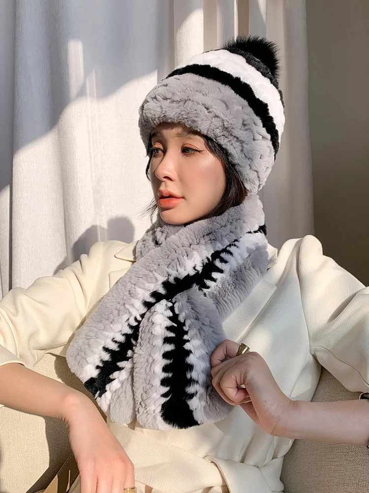 Женская зимняя шапка-бомбер Pudi из кроличьего меха женский теплый берет для