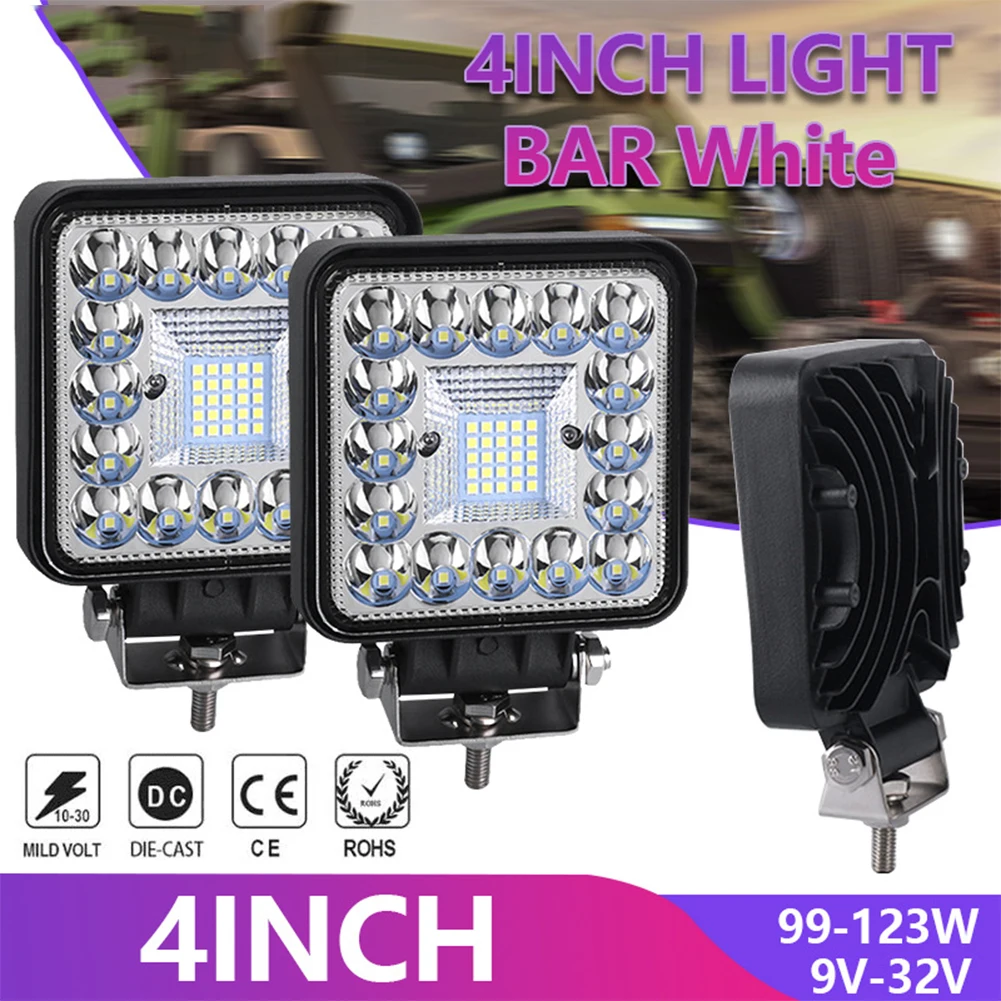 

2PCS 4inch 123W LED Bar Offroad 4X4 Spotlight 12V 24V Work Light Bar For Jeep Truck Car Tractor SUV ATV Barra LED Headlights