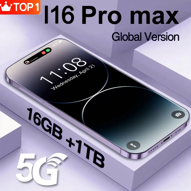 

100% Original i16 Pro Max Smartphone 6.7 Inch Full Screen Face ID Global Version 16G+1TB 5G CellPhone 7800mAh Mobile Phones