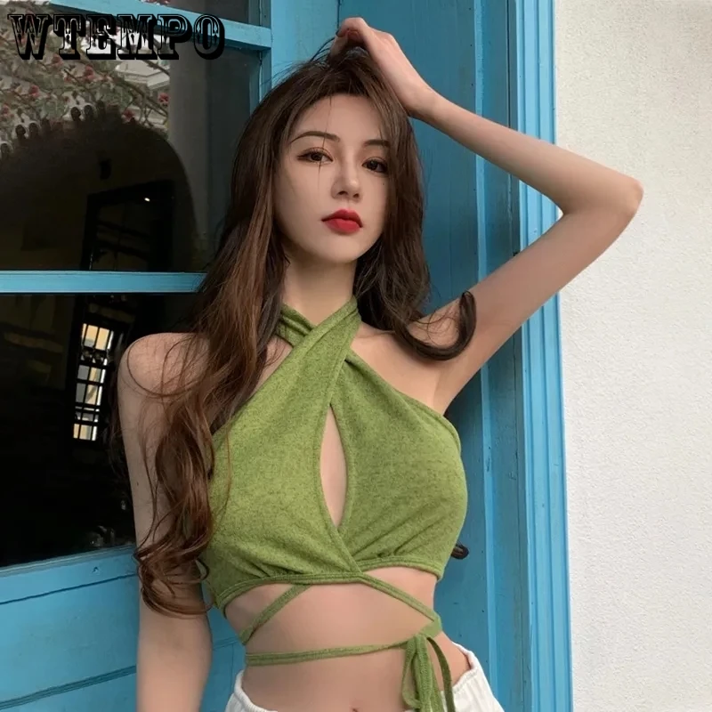 

Halter Camisole Short Strap Ladies Top Sexy Beautiful Back Tubetop Strapless Corset Green Tops for Women Fashion Boho Croptop
