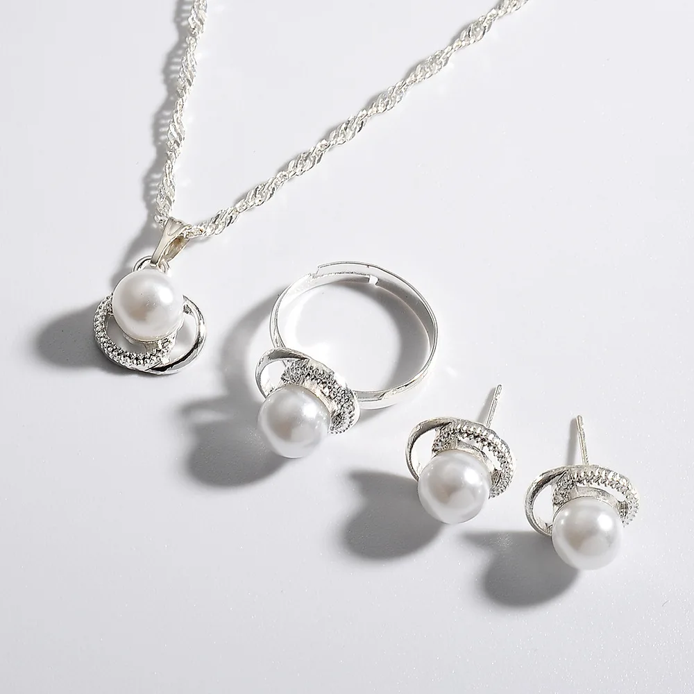 

Women Jewelry Set Korean Fashion Accessories Pearl Earrings Pearl Necklace Pearl Ring Wedding Jewelry Set Birthday Present