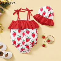 summer newborn baby girls clothes sets strawberry print sling romperwestern style cute little hat childrens clothing girls
