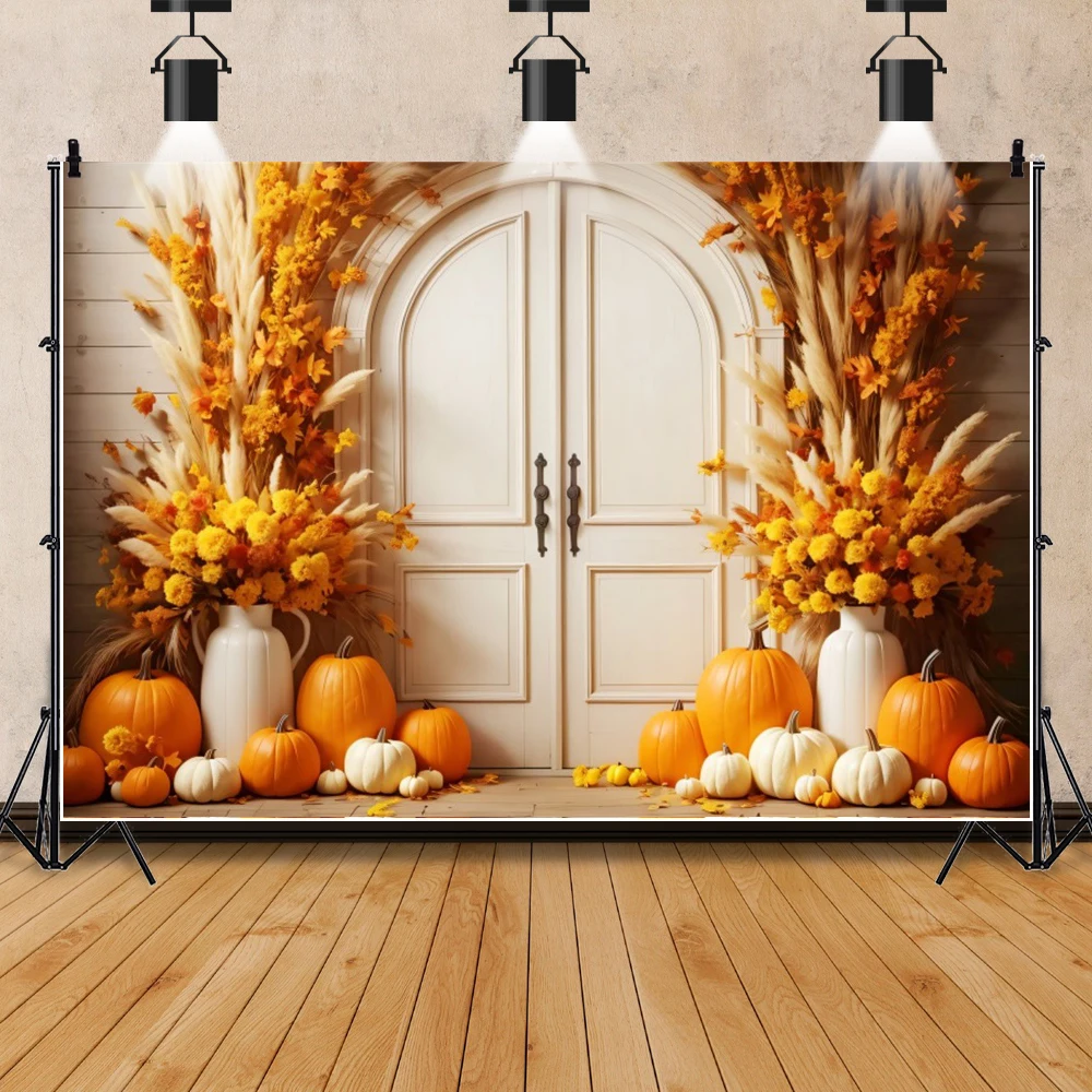 Фон для студийной фотосъемки с искусственными изображениями осенней тыквы