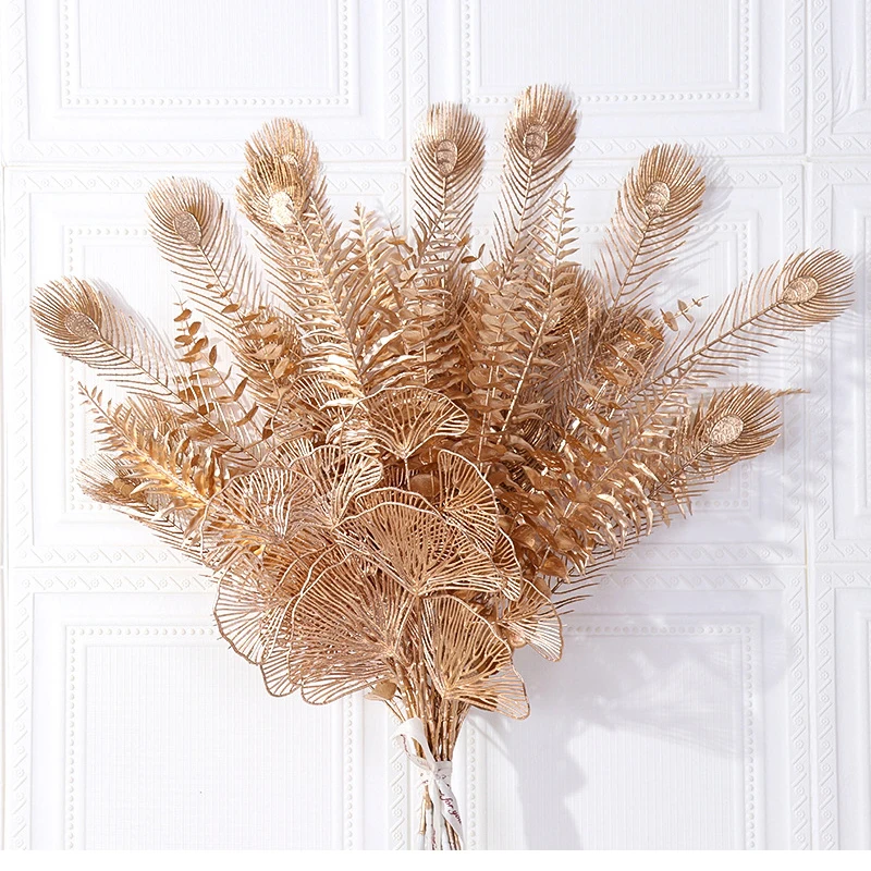 

Golden Artificial Plants Maple Leaf Christmas Decor Home Living Room Desk Decoration Party Wedding Holiday Flower Arrangement