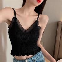 sexy tank tops lace halter crop tops women summer camis backless camisole sleeveless cropped vest casual tube built in bra tops