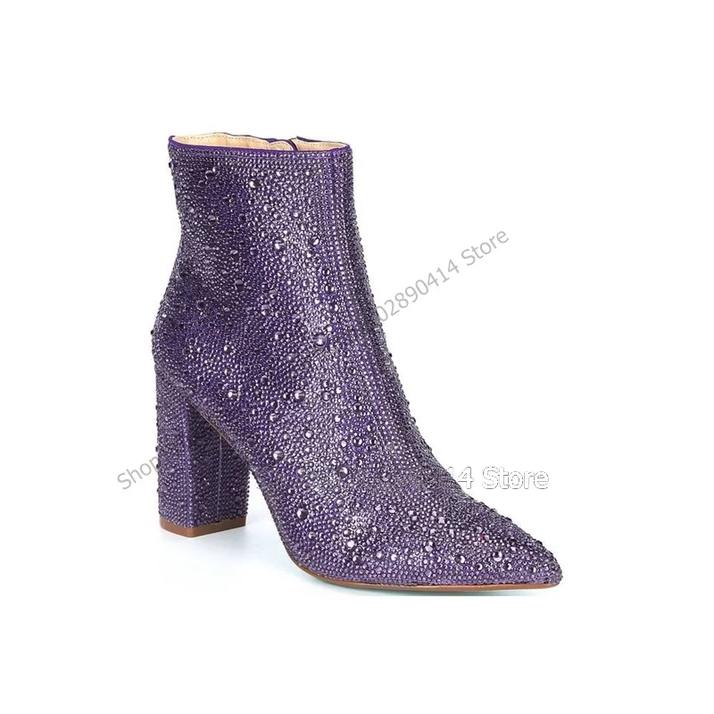 Женские ботильоны с острым носком разноцветные ботинки на высоком массивном