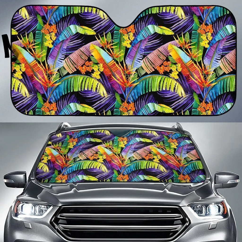 

Colorful Leaves Tropical Pattern Print Car Sun Shade