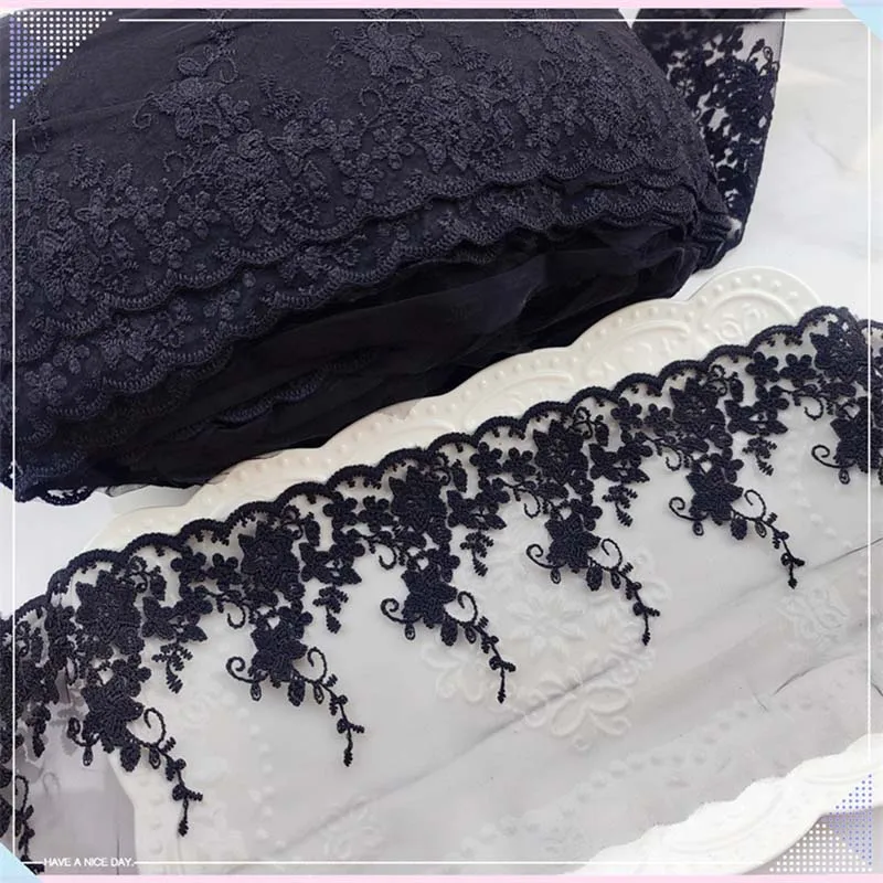 

40Yards Black Embroidery Lace Fabrics DIY Bra Needle Work Accessories Mesh Embroidered Lace For Dress Sewing Hot