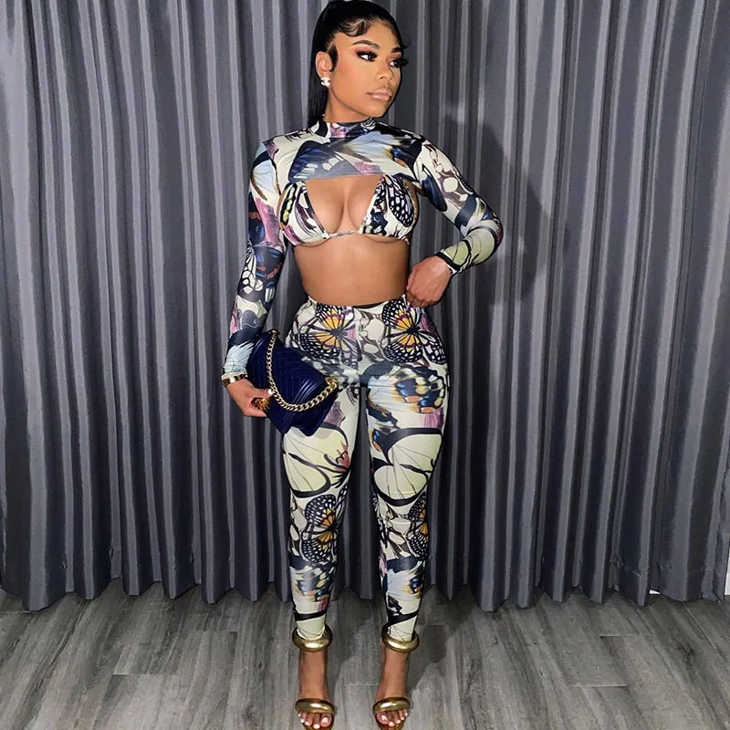

Комплект женские костюмы из 3 предметов, с принтом, укороченный топ и штаны, сексуальный, для вечеринок, полуденных праздников