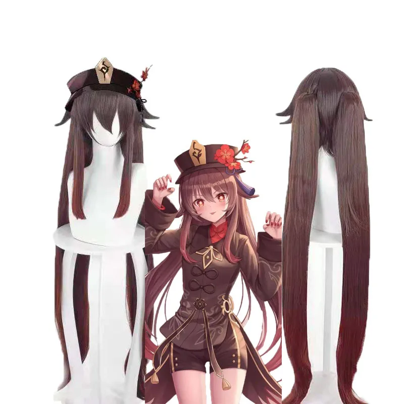 

Genshin Impact HuTao Cosplay Wig Hu Tao 110cm Long Brown Heat Resistant Synthetic Wigs Anime Cosplay Hutao Wigs + Wig Cap