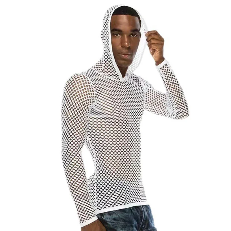 

Mens Undershirts Sexy Mesh See Through Hollow Out Shirts Gay Fishnet Underwear Bodybuilding Fitness T-shirt Nightclub Sheer Tops