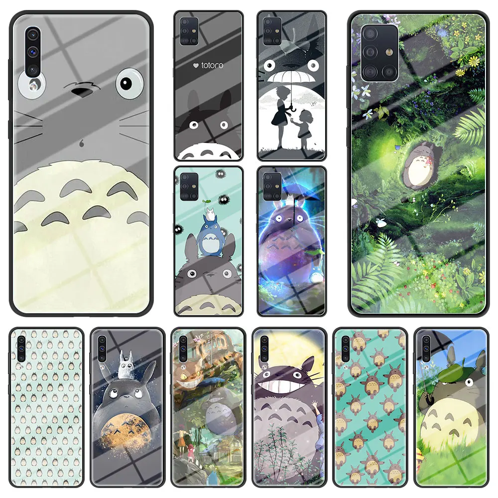 

Manga Totoro Tempered Glass Case for Samsung A12 A50 A51 A52 A70 A71 A72 5G A41 A32 A31 A21s A20 A10 A02s Phone Cover Shell Bag