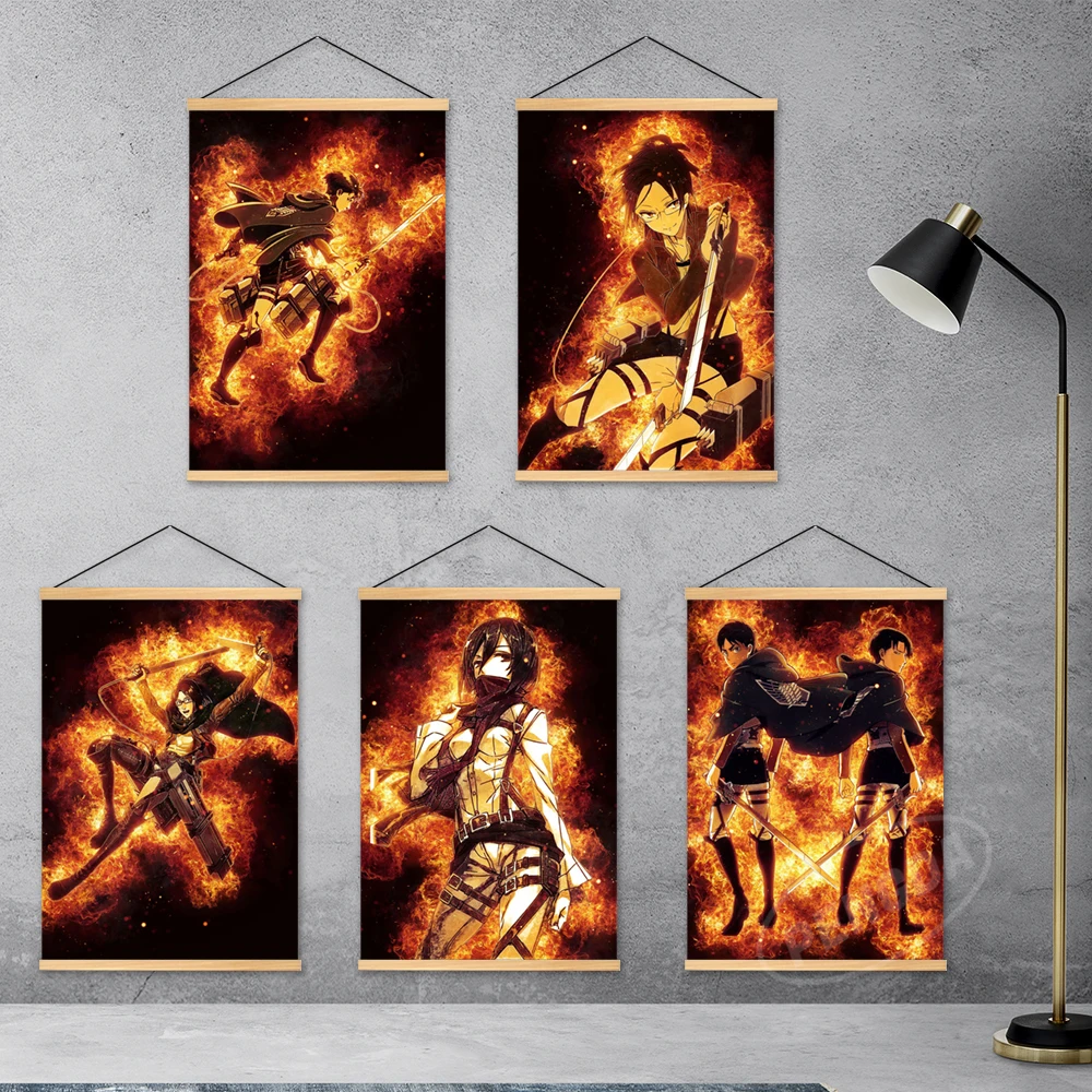 

Wall Art Canvas Attack On Titan Pictures Levi Ackerman Painting Print Poster Armin Arlert Hanging Wooden Eren Jaeger Home Decor