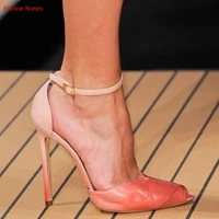 pink pointed toe gradient sandals 2022 fashion all match ankle one line buckle summer spring beautiful high heels for women