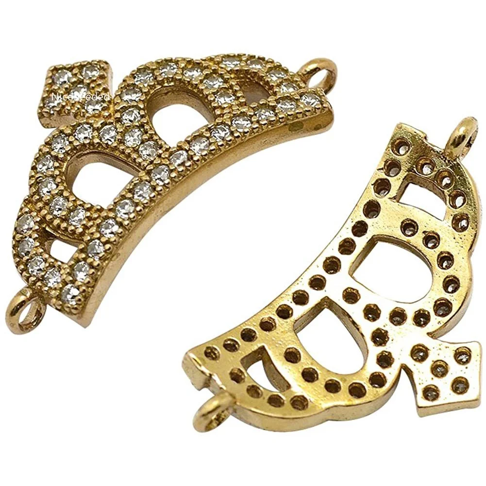 

10 PCS Golden Color Cubic Zirconia Micro Pave Crown Links Bracelet Necklace Charm Connector Pendant for DIY Jewelry Making