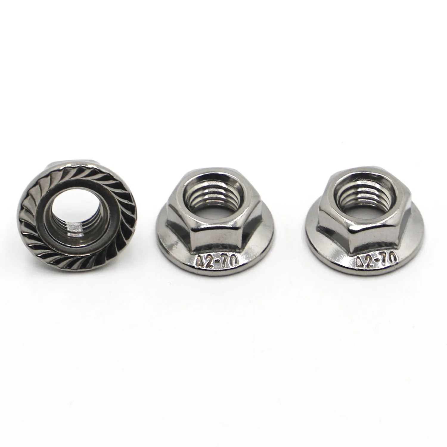 Фото M3 M4 M5 M6 M8 M10 M12 A2-70 304 Шестигранная головка из нержавеющей стали с зубчатой ​​головкой Spinlock Фланцевая гайка Контргайка Стопорная гайка DIN6923 №4