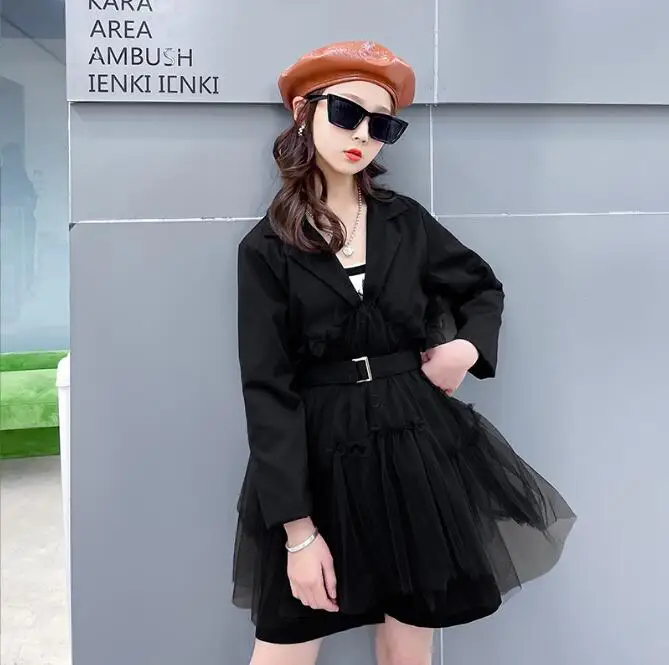 Женский блейзер составного кроя с поясом хлопковая вуаль в Корейском стиле