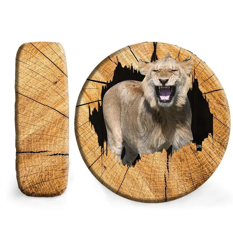 

Lion Wildlife Animal Wood Hole Printed Spare Tire Cover, Lion Lovers Hunting Lovers Decor Fbmh260942