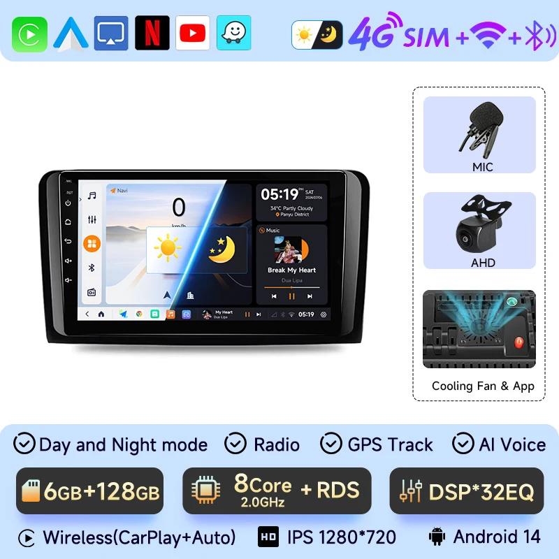 

JIUYIN Android 13 Автомагнитола для Mercedes Benz M-Class W164 GL-Class X164 ML GL 2005-2012 беспроводной CarPlay Android Авто 2din DVD