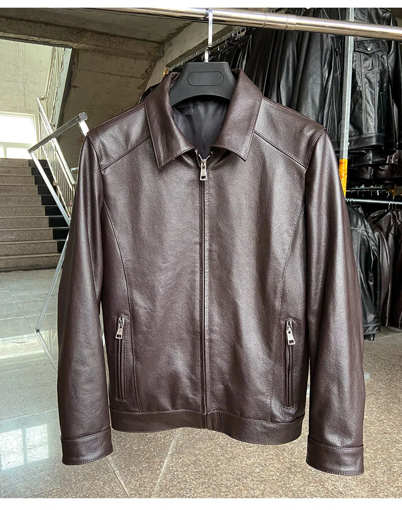

casual Free shipping.wholesales.Outlet.brand New Men slim genuine leather jacket.Dad's business coat.quality cowhide cloth