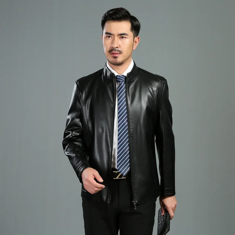 

Куртка мужская демисезонная из ПУ кожи, деловой Повседневный Топ с воротником-стойкой, одежда для мужчин, FCY4658