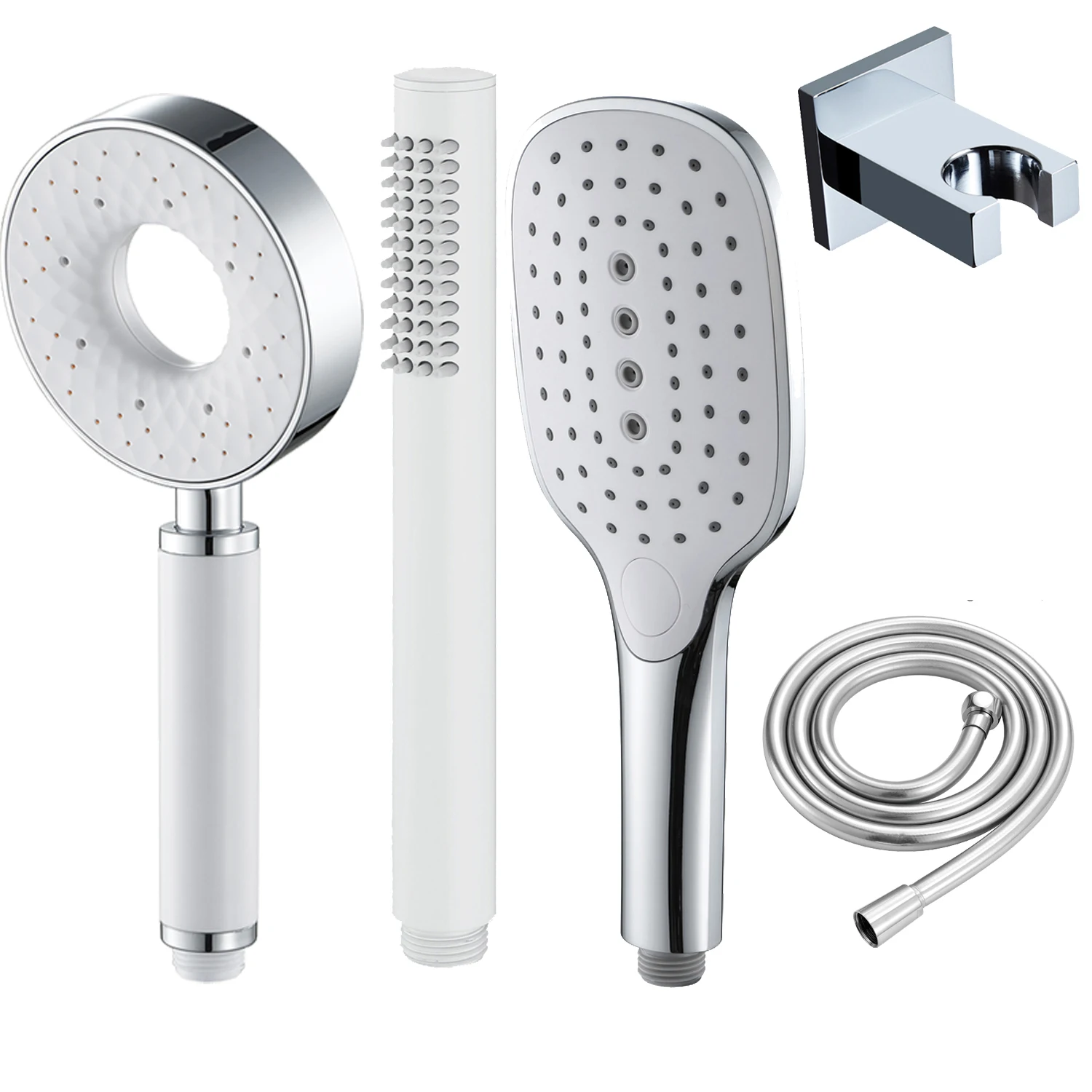 

HIDEEP Rain Hand Shower Head Set Bathroom Detachable Washable Showerhead with Shower Base and HosePVC Chrome + white/Black/
